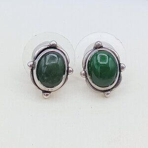Vintage 925 Sterling Silver Navajo Green Malachite Southwestern Earrings